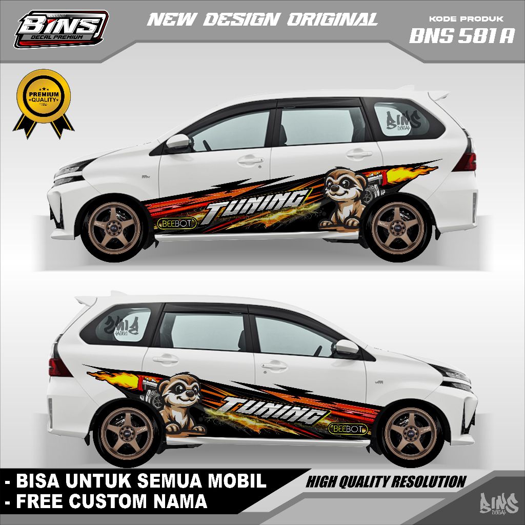 BNS581-STIKER DECAL MOBIL TURBO GAMBAR BERANG BERANG TURBO LUCU XENIA CALYA TERIOS SEDAN FREE NAME
