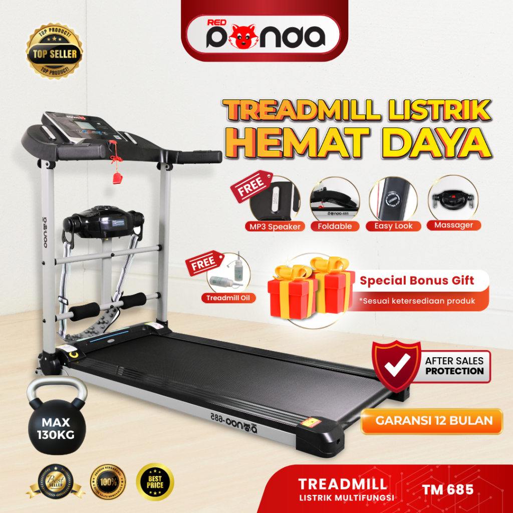 (SEMARANG) Treadmill Elektrik REDPANDA 685 Multifungsi Murah Listrik Lipat Portable Low Watt Fitness