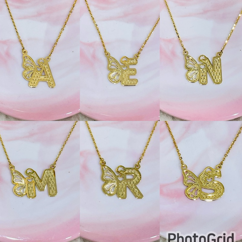 TERBARU kalung fancy kupu kupu huruf A E N M R S cantik elegant emas asli kadar 700