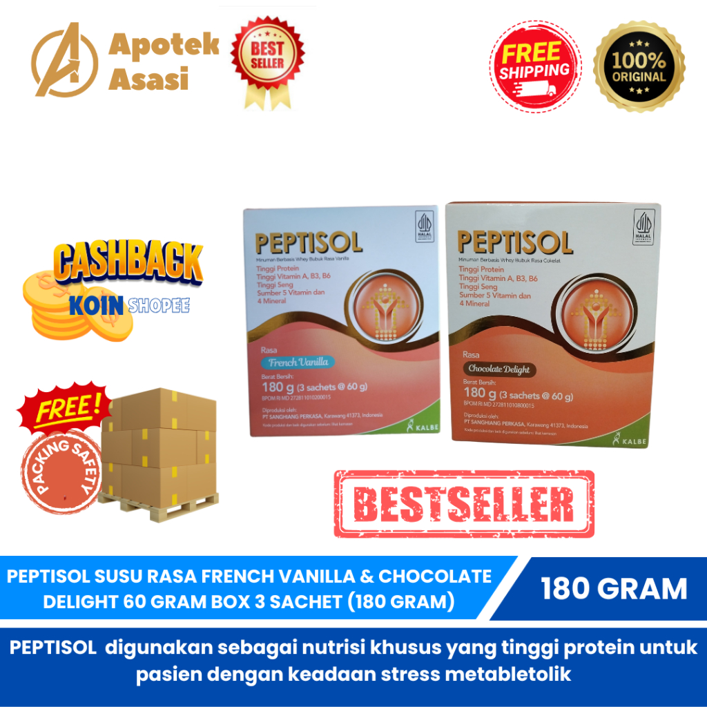 

PEPTISOL SUSU RASA FRENCH VANILLA & CHOCOLATE DELIGHT 60 GRAM BOX 3 SACHET (180 GRAM) - nutrisi tinggi protein/untuk ibu hamil/untuk pemulihan