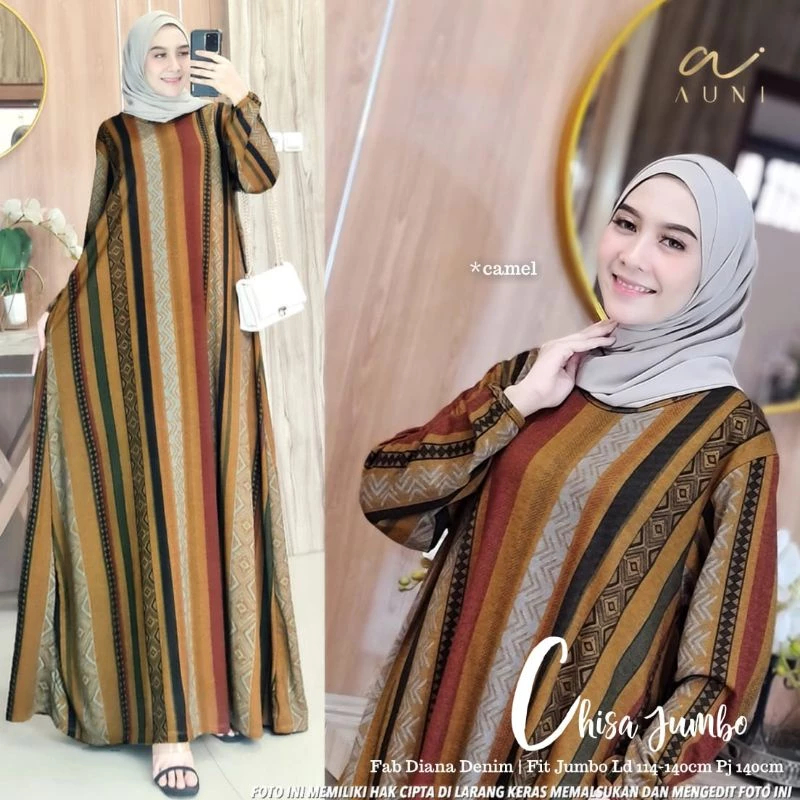 AISMA - Gamis Wanita Diana Denim Motif Salur Syar`i