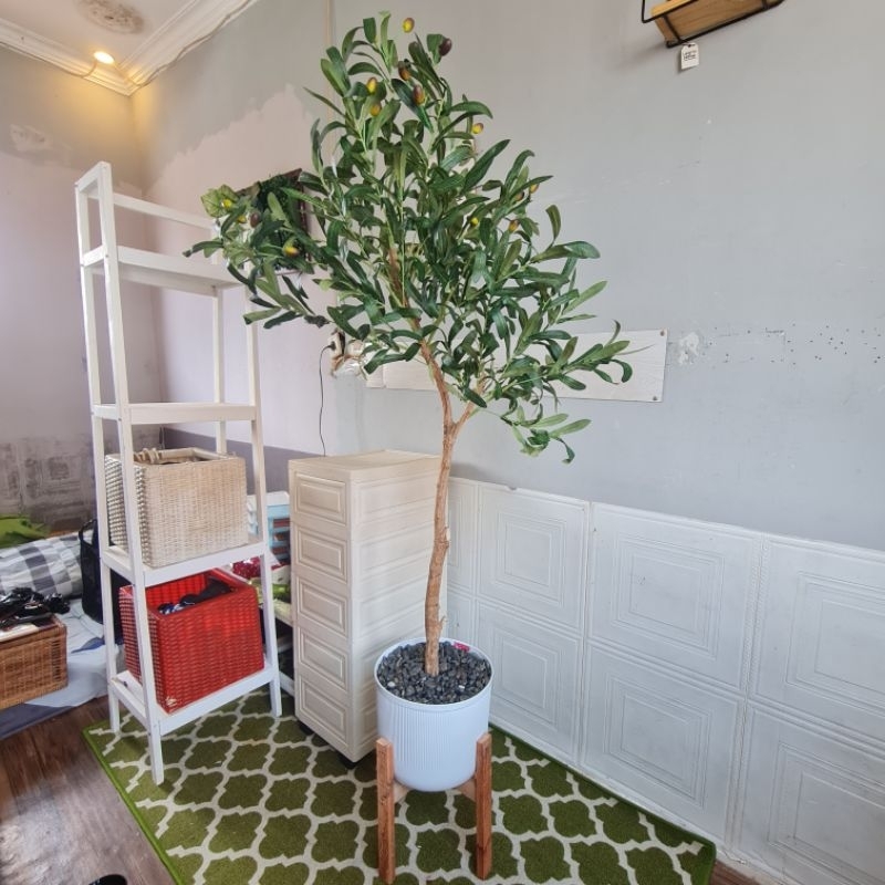 Tanaman Hias Artificial Besar Pohon Zaitun Plastik Pot Nordic