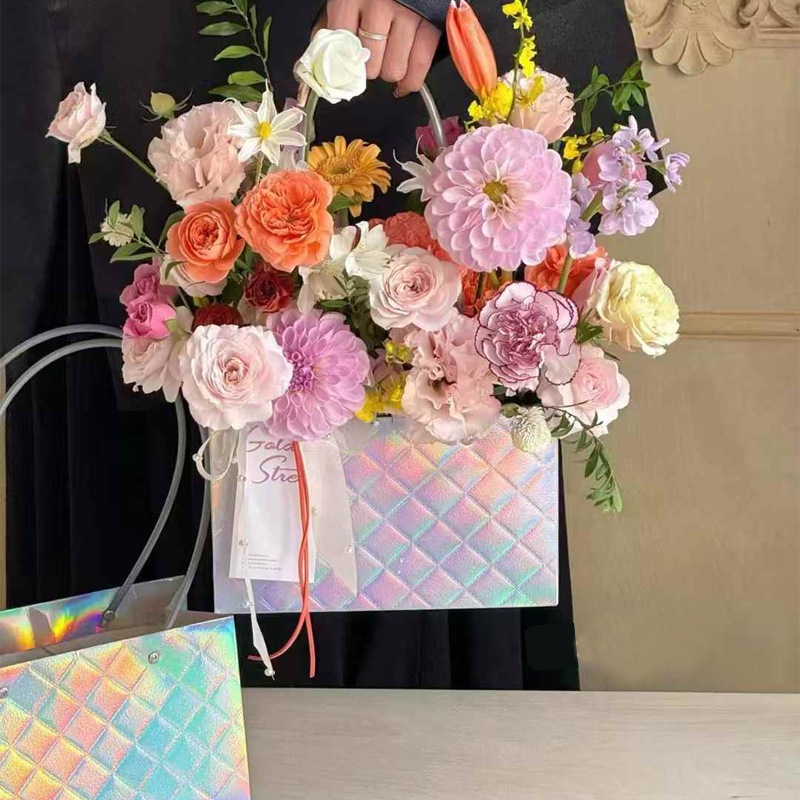 

Tas kado berwarna perak Kemasan kantong bunga Kotak bunga DIY, tas kertas genggam