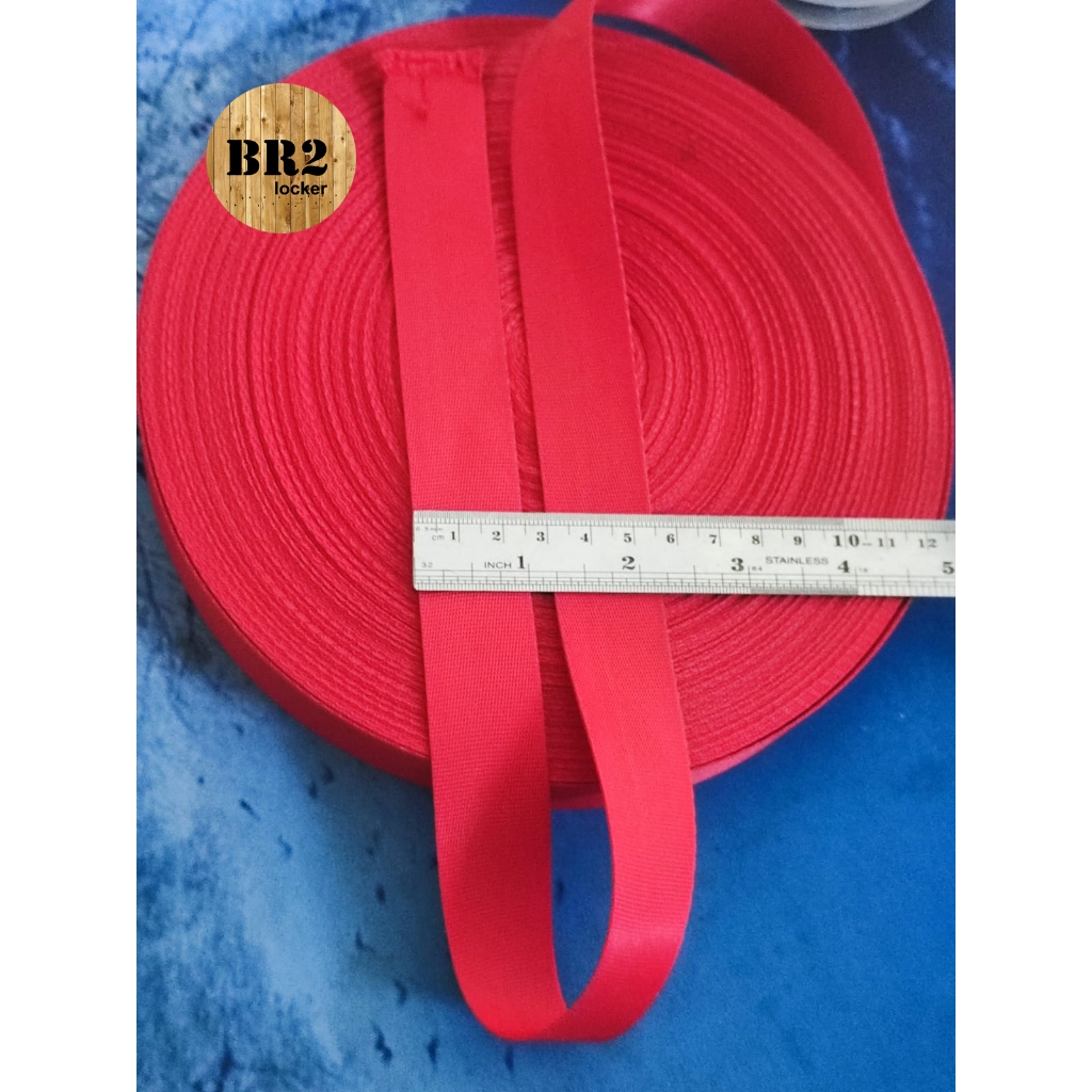 Tali Webbing bisban Nylon lebar 2,5 cm / 25 mm warna merah - 1 meter
