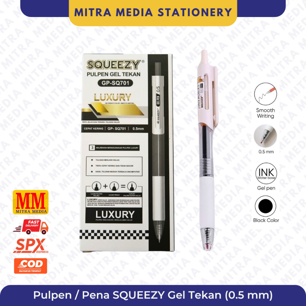 

Pulpen / Pena Gel Tekan SQUEEZY GP-SQ701 LUXURY 0.5mm (PCS)