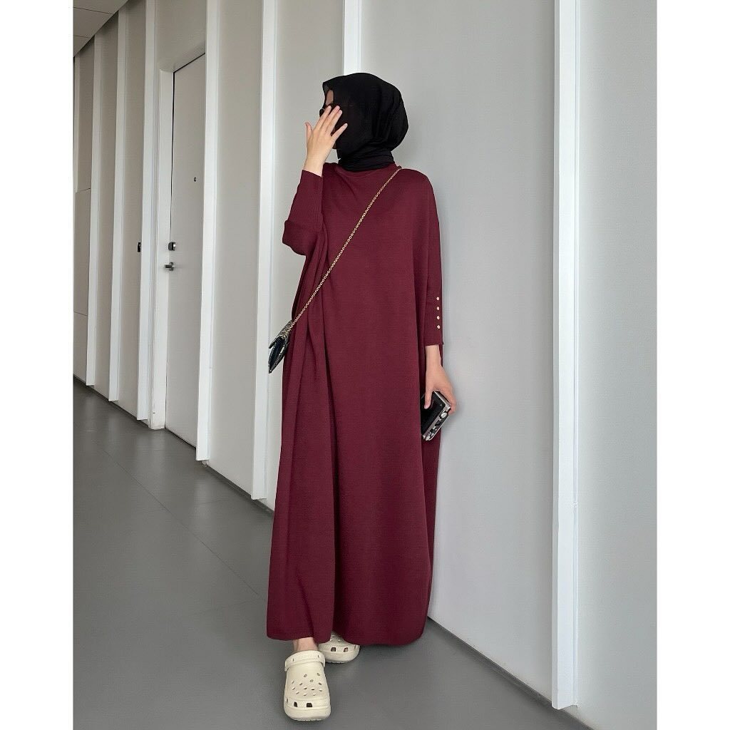 Ifeoma Baju Gamis Batwing Knit Dress Plisket Premium Wanita Syar'i Remaja Terbaru Lebaran