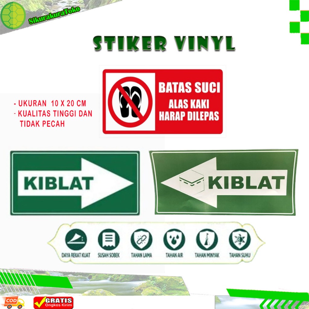 

(SKR) Stiker Vinyl Penunjuk Kiblat Sholat sticker batas suci petunjuk arah shalat laminasi glossy anti air