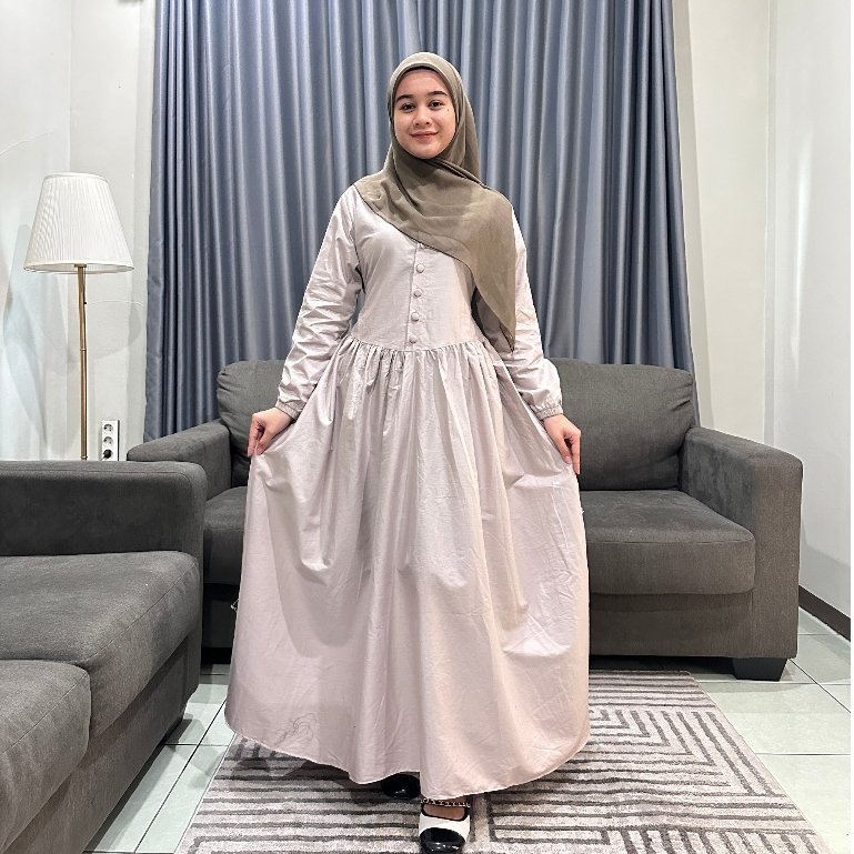 ZUNAIRA DRESS | Dress Kancing Wanita Lengan Panjang | Maxi Dress | Baju Gamis Muslim Remaja Busui Fr