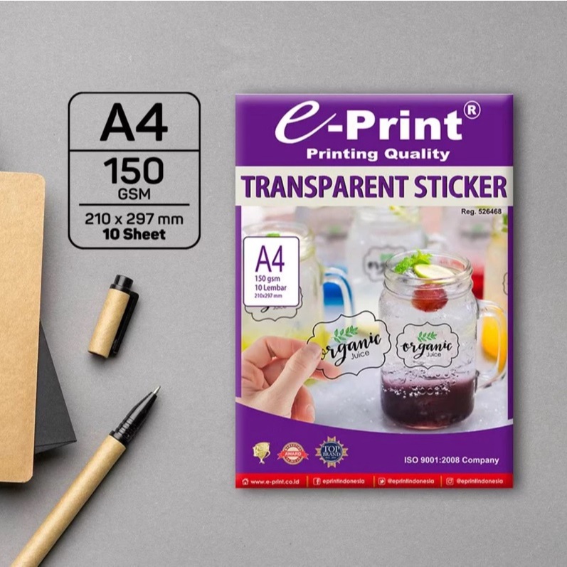 

KERTAS STICKER E-PRINT TRANSPARANT A4 150 GSM