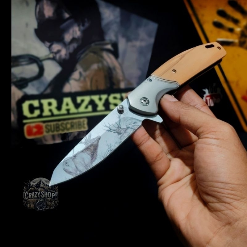 Pisau Survival Lipat Automatic wooden blade / Pisau Survival / Pisau saku lipat