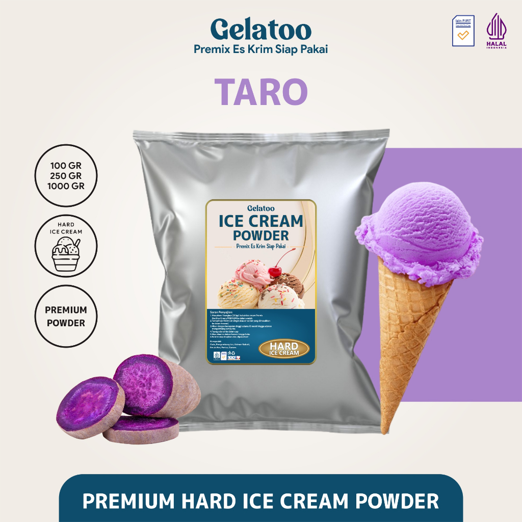 

Bubuk Es Krim Hard Ice Cream Powder Premium Rasa Taro Gelatoo Taro 250 gram / 1 kg