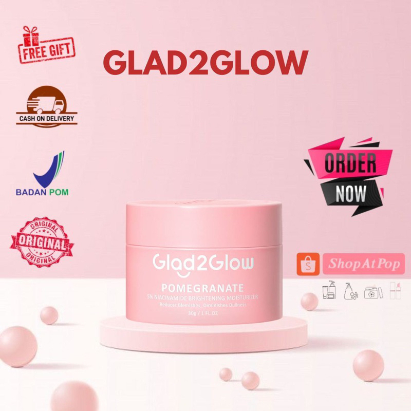 [FREEGIFT] READY Glad2Glow Pomegranate 5% Niacinamide Brightening Moisturizer 30 Gr/Moisturizer Pink