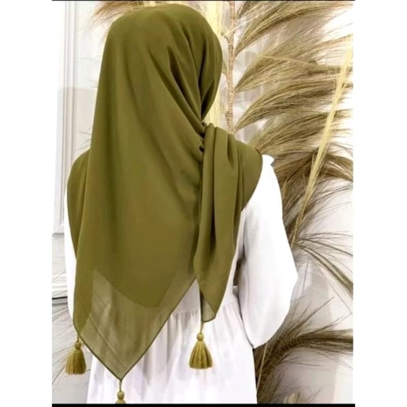 hijab segi empat pom pom paris tassel/jilbab segi empat polos premium tassel bisa cod