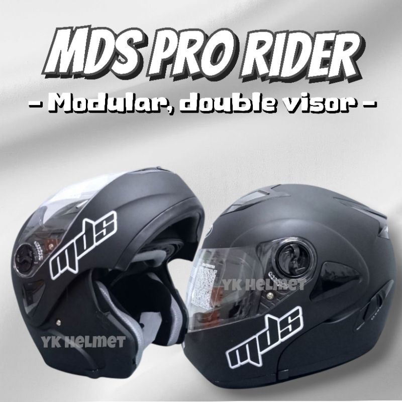 HELM MDS PRO RIDER BLACK DOF - MDS MODULAR HITAM DOF