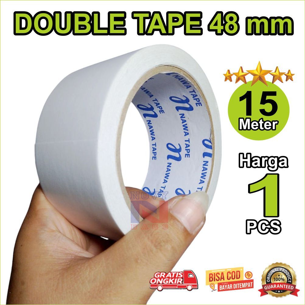 

double tape KERTAS 2 INCH / lebar 48mm panjang 15 meter real, super kuat & lengket harga untuk 1 PCS