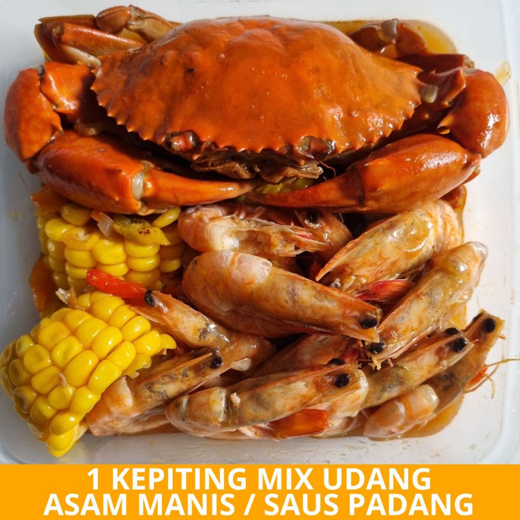 

1 Kepiting Mix Udang Asam Manis / Saus Padang Special - Arviansyah Seafood Surabaya