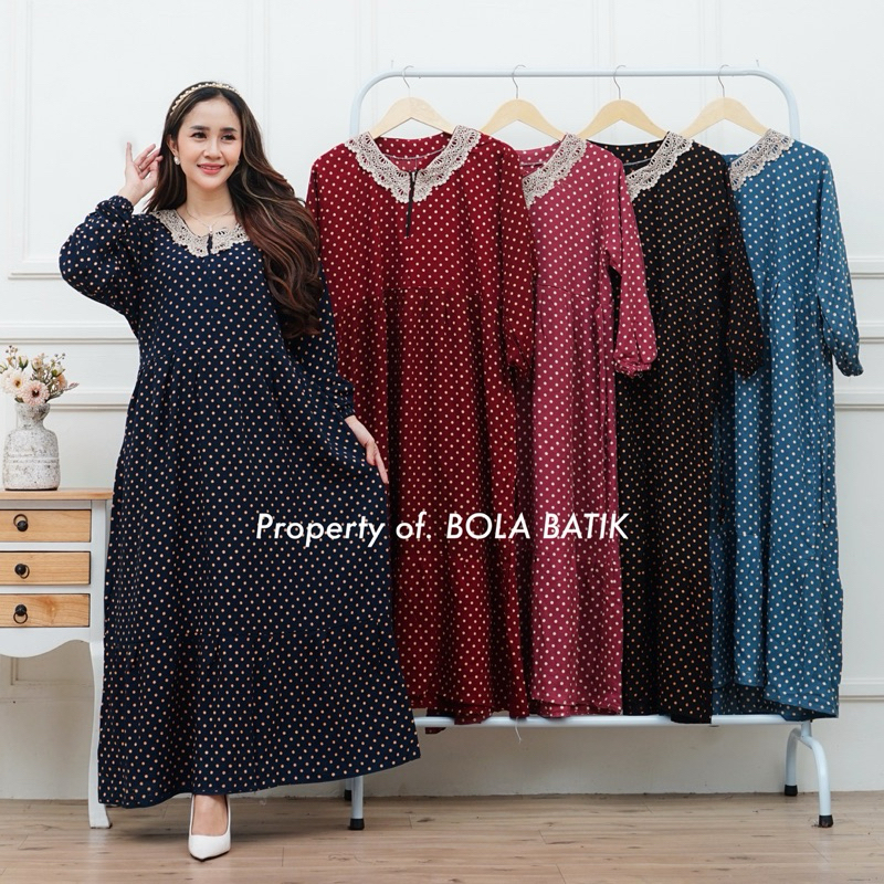 READY GAMIS MUSLIMAH MOTIF POLKADOT - RENDA ARAB - ABAYA MUSLIM - JUMBO LD 120 PB 135 MUAT BB 100kg 