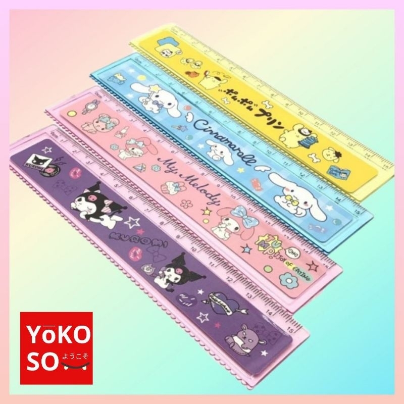 

YOKOSO S137 Penggaris 15cm Sanrio Kuromi My Melody Cinnamoroll Pompompurin Anak Lucu 15 cm Plastik Plastic