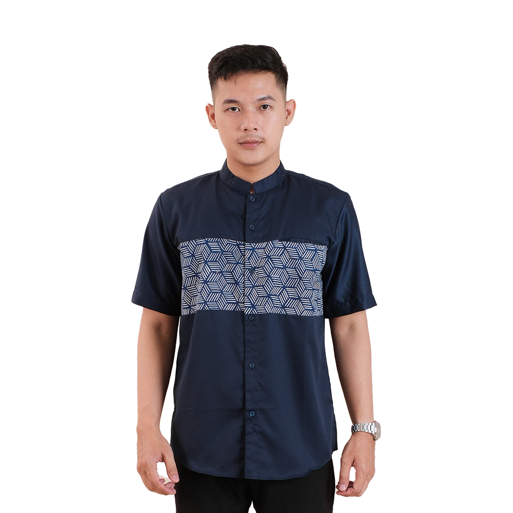 Baju Koko / Muslim Rahman Lengan Pendek Toyobo Batik Biru Dongker