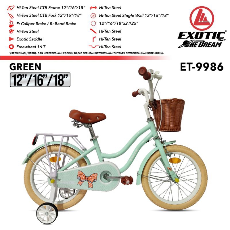 Sepeda Mini 16 inc ET 9986 Exotic Sepeda Anak Perempuan
