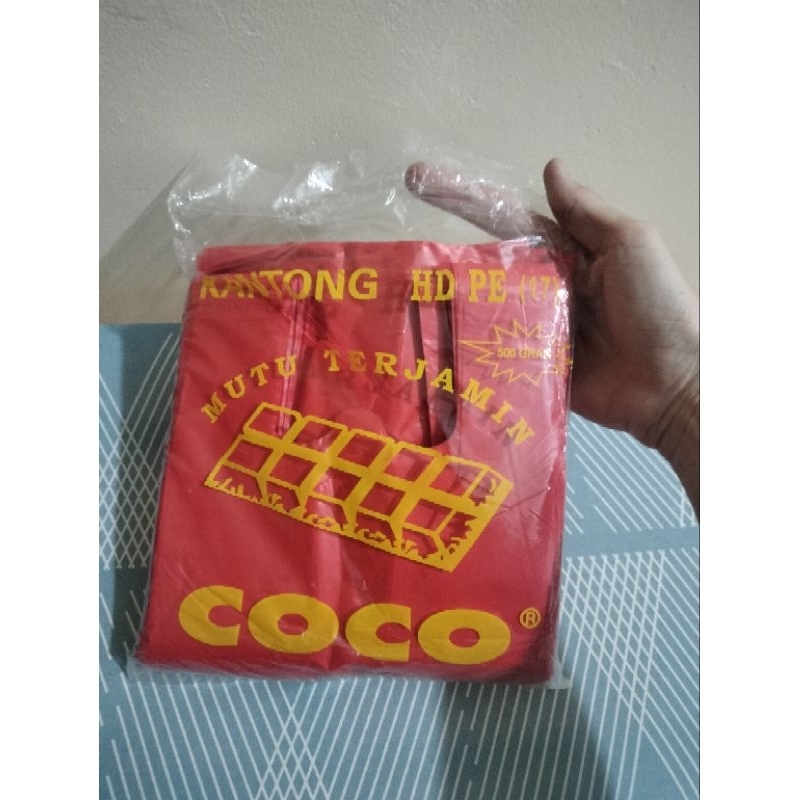 Kantong plastik COCO/kantong kresek /COCO merah/HD PE kresek/500gram