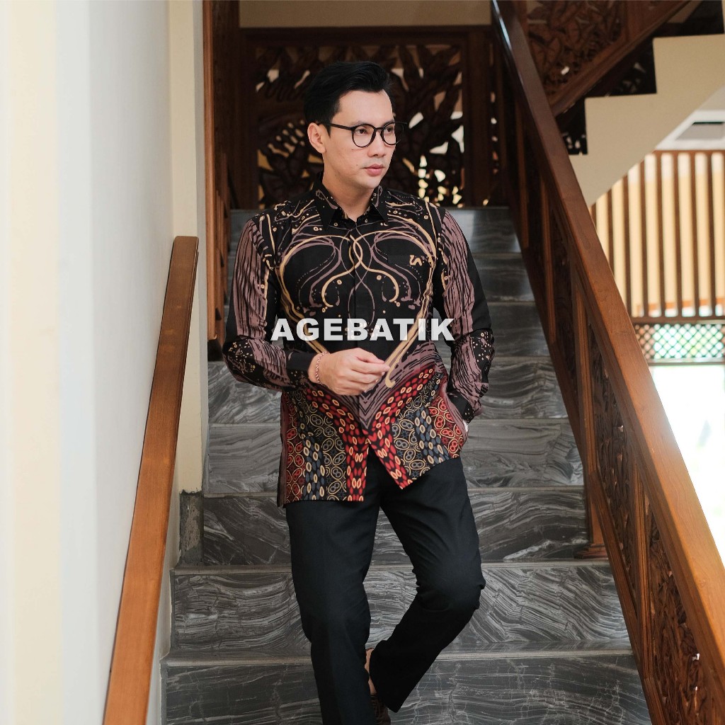AGEBATIK AGE107 – Kemeja Batik Pria Lengan Panjang Pendek – Slim Fit – Motif Abstrak Love – Katun Pr