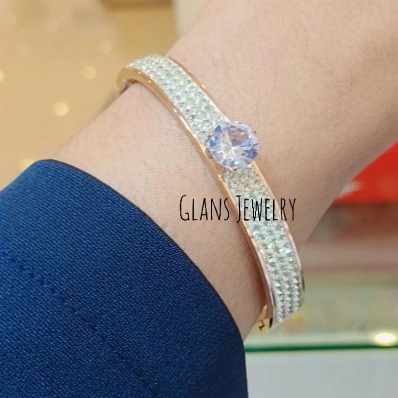 Glans Gelang Bangle Titanium Permata Putih