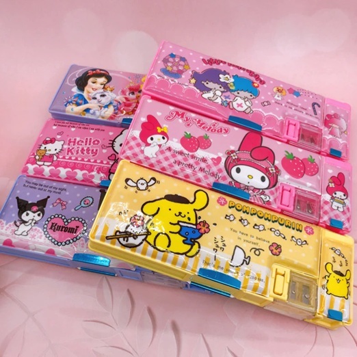 Kotak Pensil Sanrio / Kotak Pensil Magnet 2 Sekat / Kotak Pensil Anak Dilengkapi Rautan / Kotak Pens