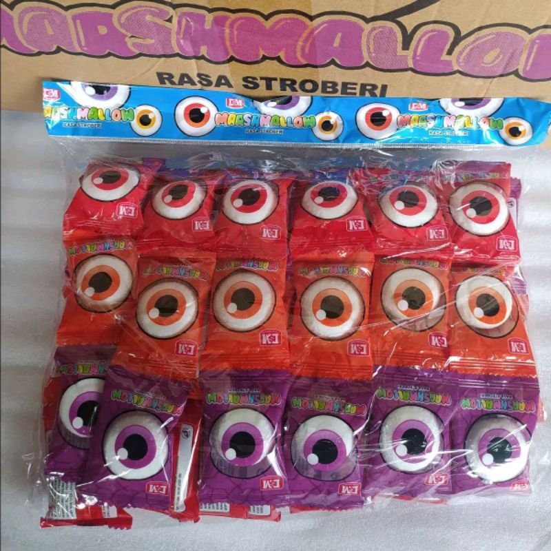 

marshamellow motif panda mata 72 pcs, 1 pack 6 renceng isi 72 pcs - rasa stroberi candy manis permen