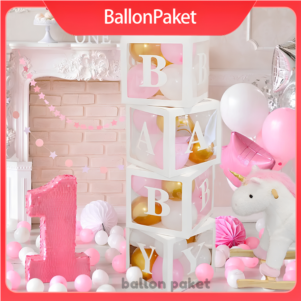 4pcs Box Putih Box Balon Transparan /Box Balon Dekorasi /Box Huruf Transparan BABY ONE