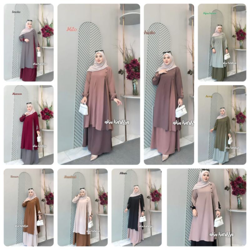 Qinara Set Rok Malaysia/Gamis Viral/Terbaru/Terlaris/Lebaran