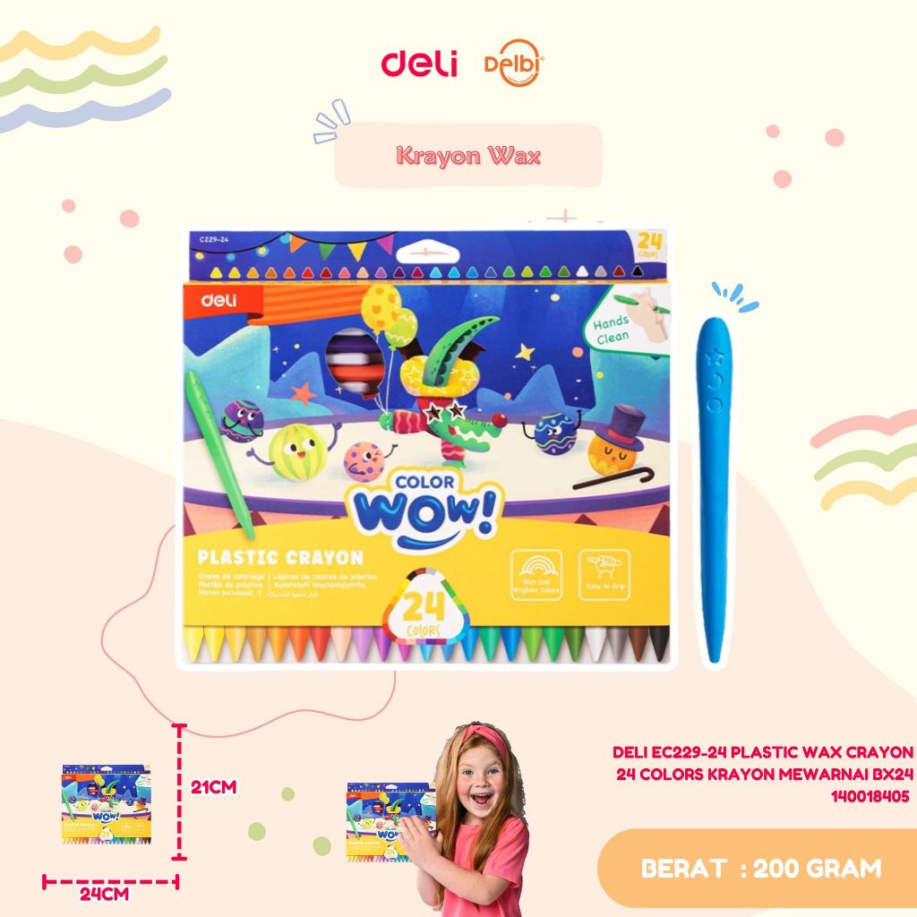 

DELI EC229-24 PLASTIC WAX CRAYON 24 COLORS KRAYON MEWARNAI