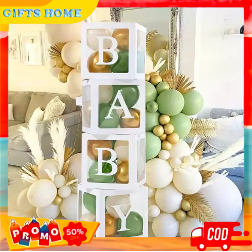 4Pcs Putih Box Balon Transparan / Box Balon Dekorasi / Box Huruf Transparan BABY ONE