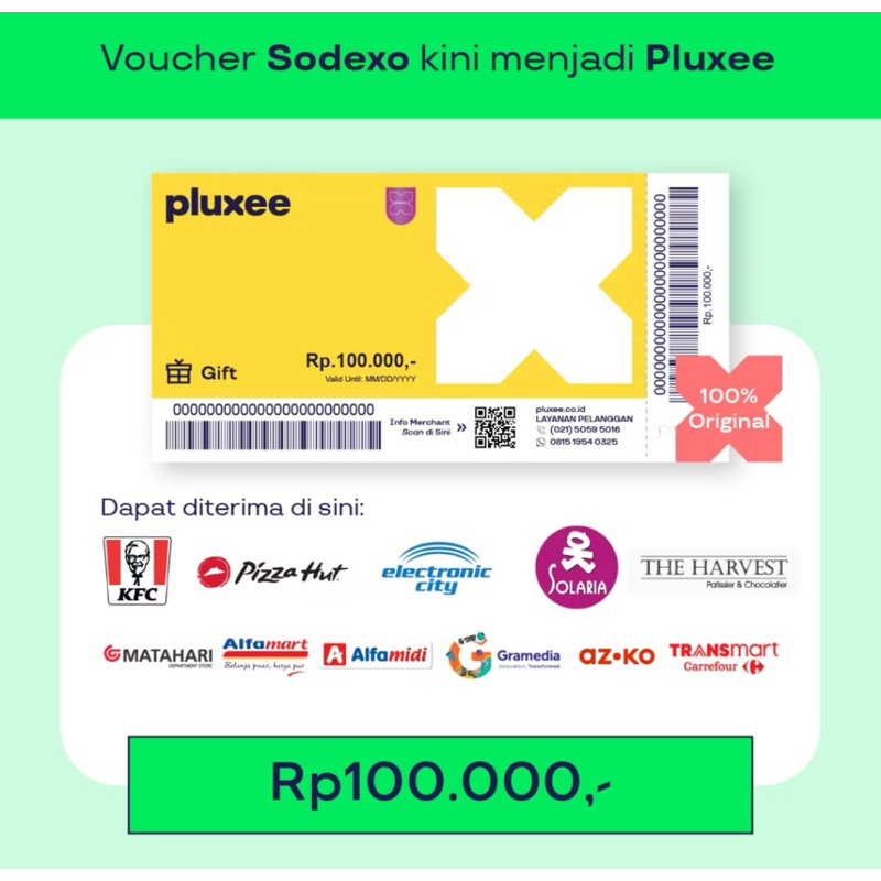 Voucher Sodexo - Pluxee Gift Nominal Rp.100.000 Original 100%