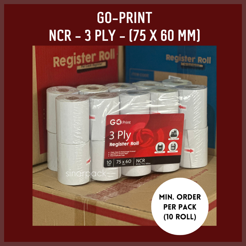 

Dck (ISI 10 ROLL) Kertas Struk Kasir NCR 3 PLY (75 X 60) - Kertas Roll Struk / Kertas Struk EDC