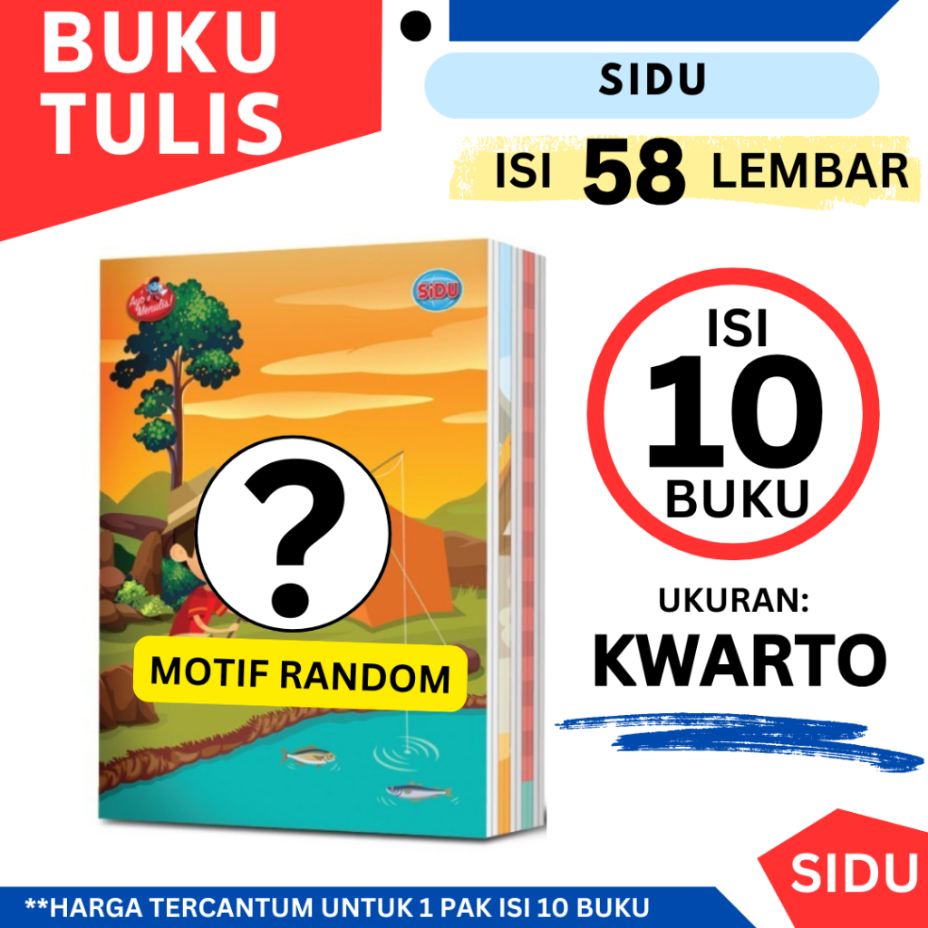 

Mi Buku Tulis SIDU / SINAR DUNIA 58 Lembar ukuran Kuarto A5 (1 Pak Isi 10 Buku)
