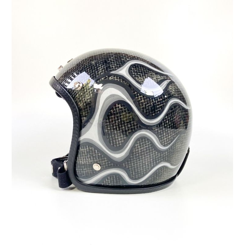 Slimhead Helmets 500Ttx RAW Custom Flame. Helm Vespa, Helm Harley Davidson, Helm Choppers