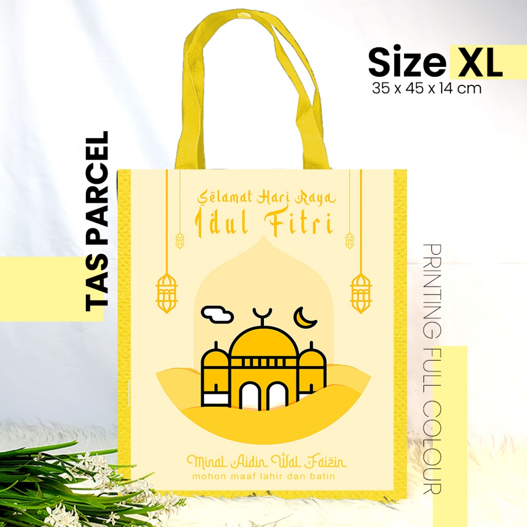 

TAS IDUL FITRI BESAR KUNING UKURAN 35x45 - TAS PARCEL PRINTING / TAS LEBARAN