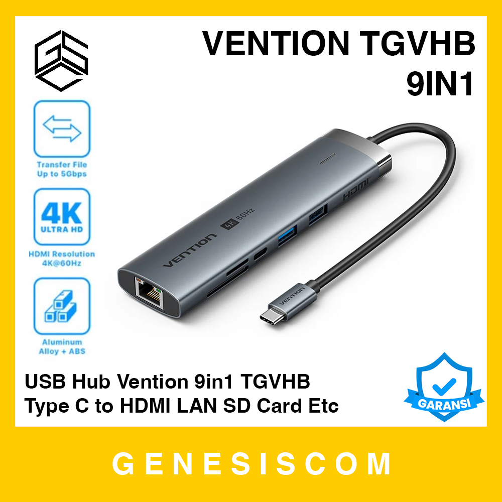 USB Hub VENTION 9in1 Type C to USB3.0 HDMI VGA LAN RJ45 Micro TF SD Card 3.5mm Audio Jack AUX PD Tip