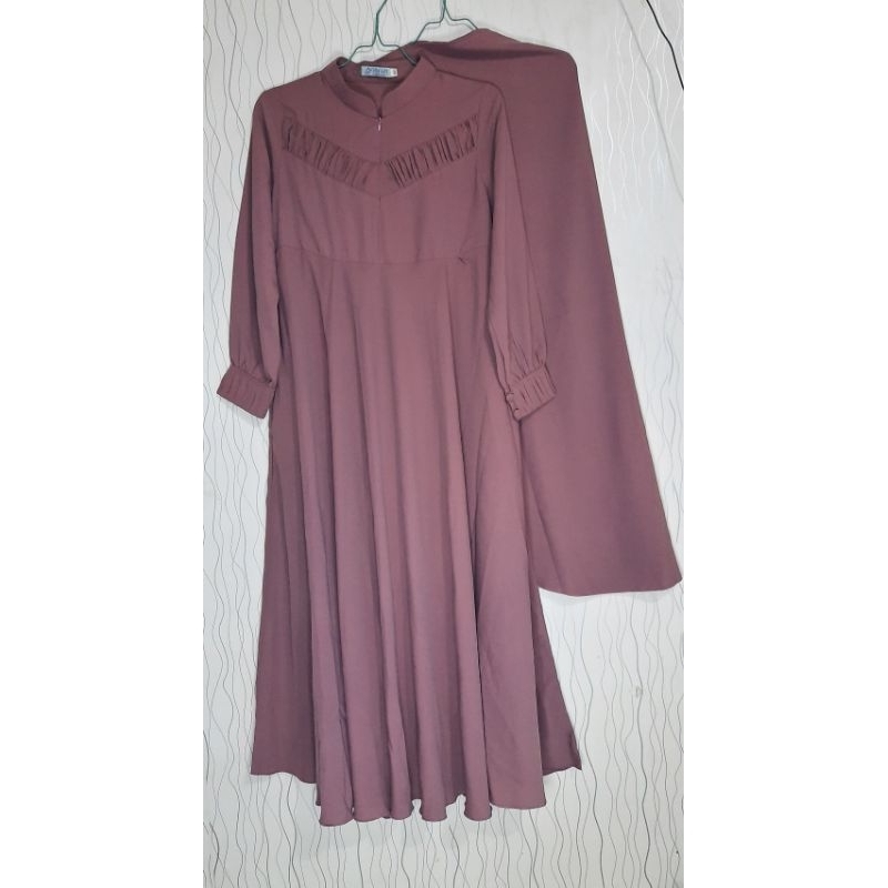 Gamis RH Dusty Pink Size XS Umbrella PB 132 cm jahit pinggang Khimar non ped size S