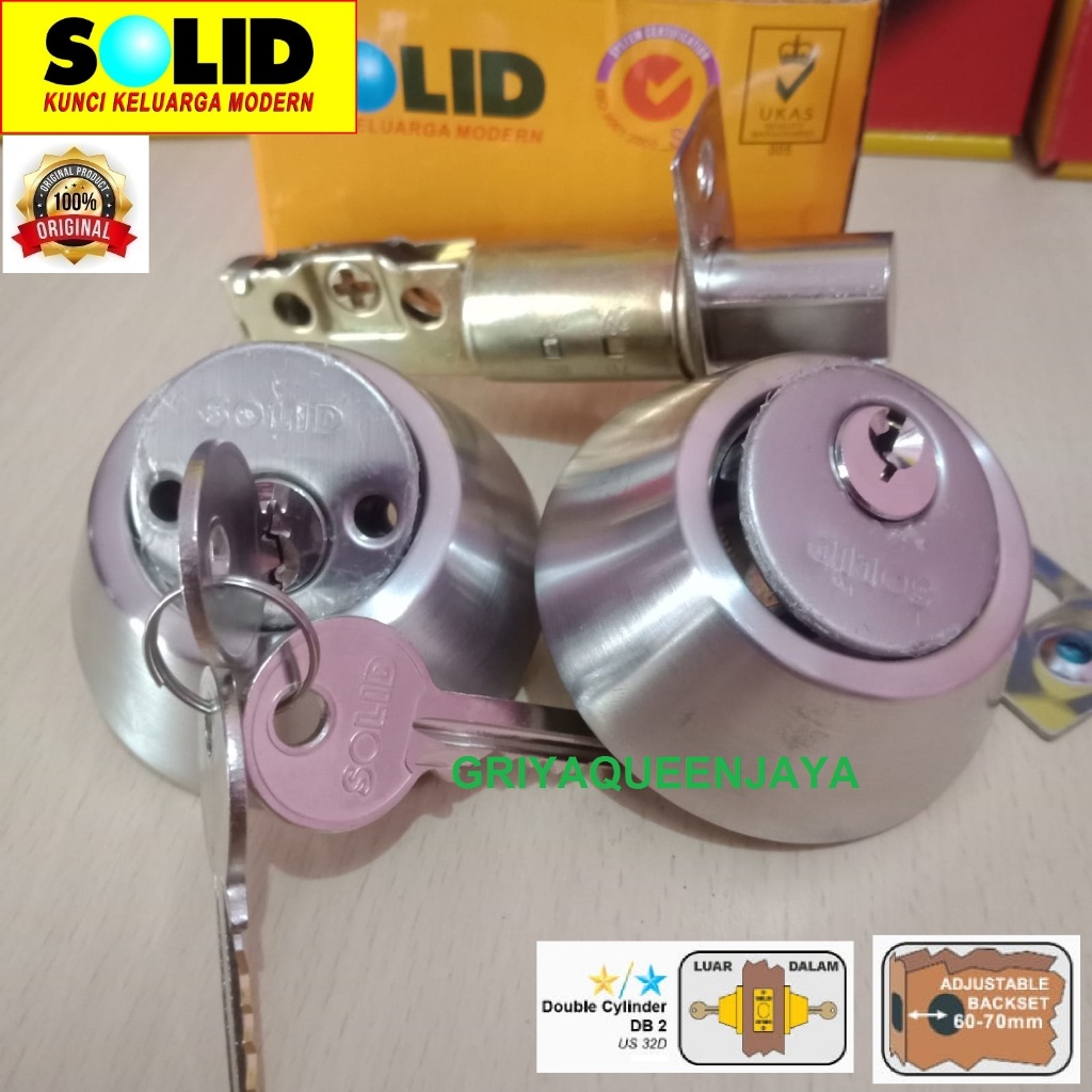 Deadbolt Solid DB2 Kunci Tambahan Stainless DB 2 Solid Kunci Set