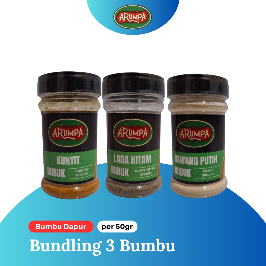 

Paket Bundling Bumbu Bubuk Kunyit, Lada Hitam, Bawang Putih Bumbu Masak Serbaguna