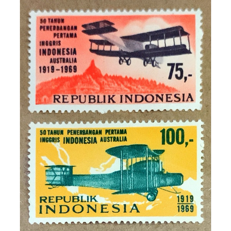 

(BA) PRANGKO INDONESIA 1969 50th PENERBANGAN INGGRIS -INDONESIA -AUSTRALIA . 2V SERIES MNH.