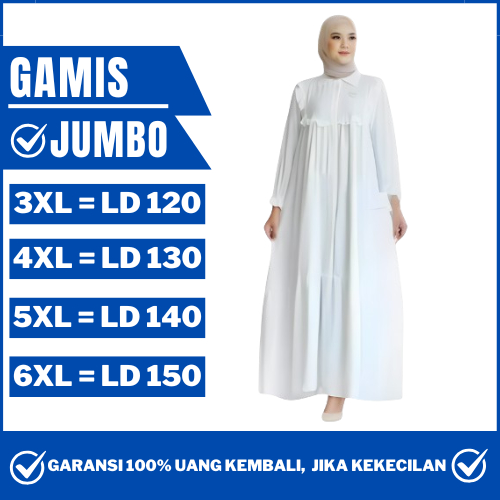 Gamis Jumbo Syari Terbaru Polos Premium Mewah LD 120 130 140 150 Putih