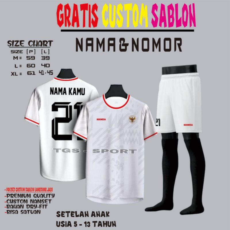 [GRATIS SABLON NAMA & NOMOR] Baju Timnas Indonesia Anak Usia 5 - 13 Tahun Kaos Bola Futsal Kaos Badm