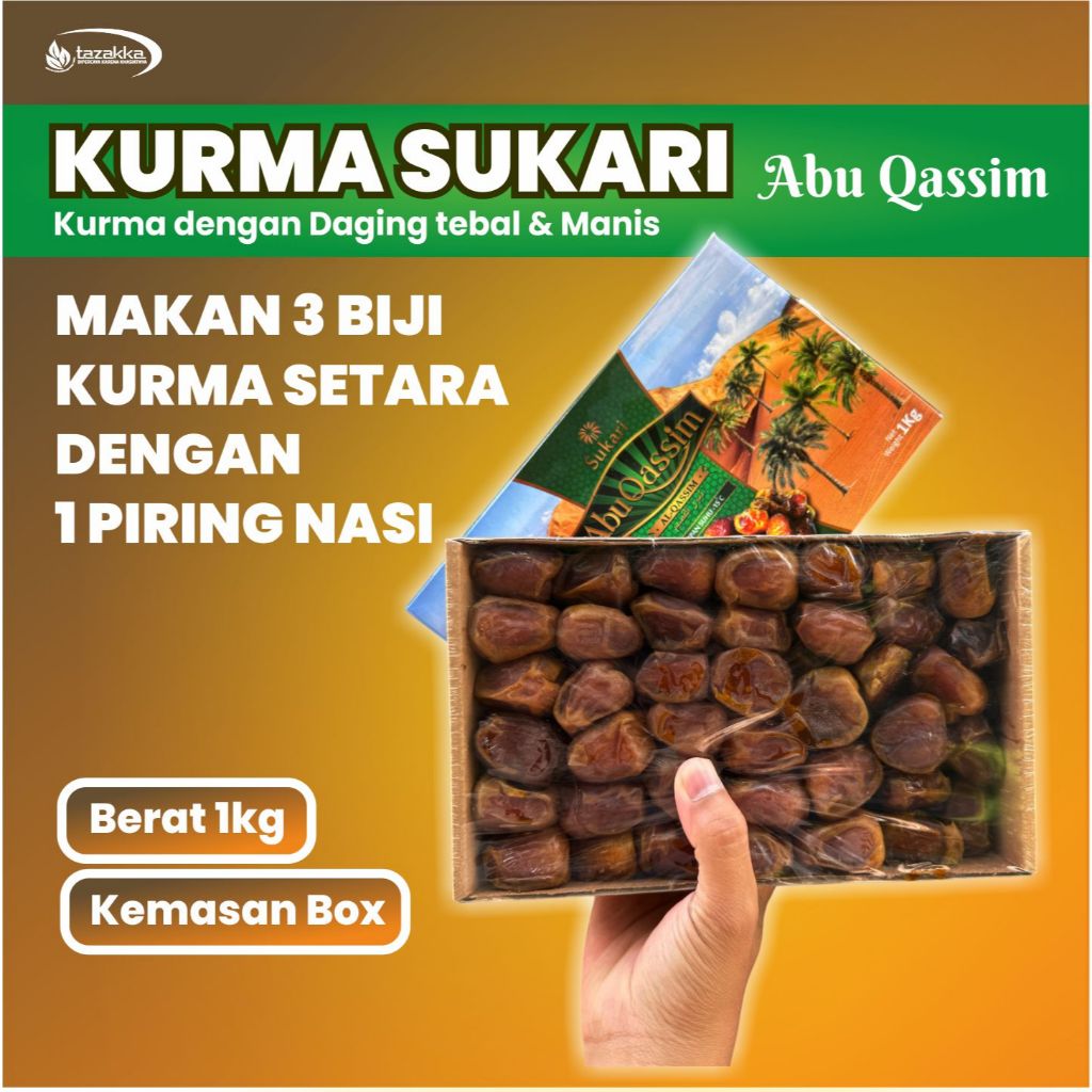 

kurma sukari abu qashim isi 1kg original kurma sukari kemasan 1 kg kurma raja tekstur daging buah yang lembut, manis, empuk dan warna kurma kuning kecoklatan