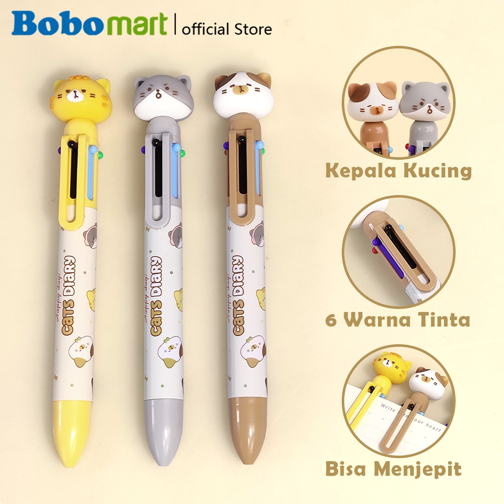 

BOBOMART KUKI K-6894 Pulpen 6 Warna Karakter Kucing Lucu Boneka Kucing