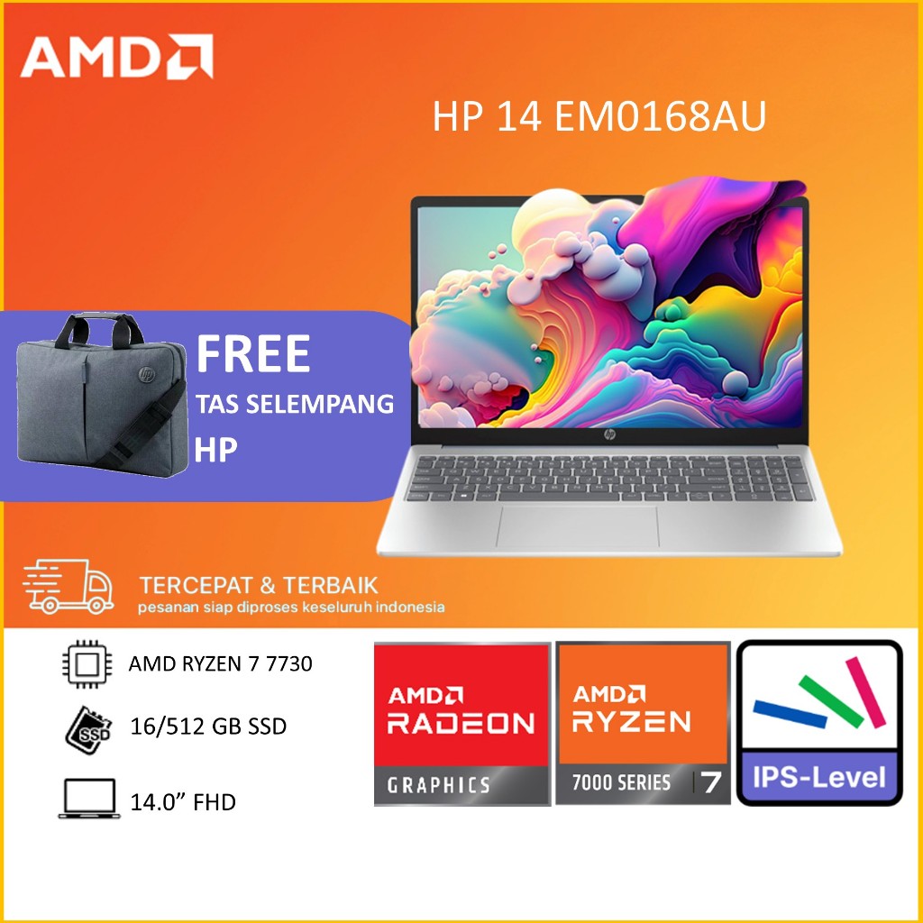 HP 14S EM0730AU - RYZEN 7 7730U 16GB 512SSD W11+OHS 14.0FHD