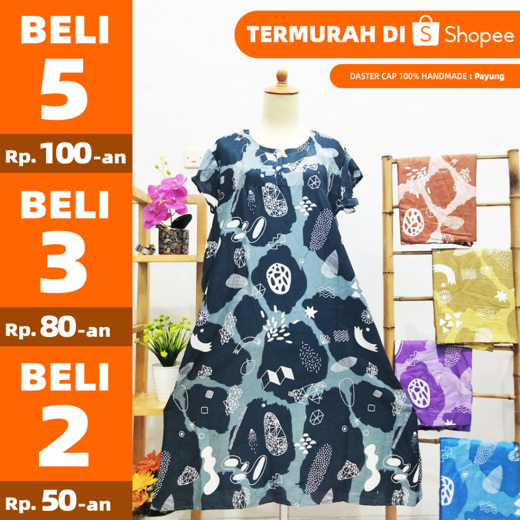 Daster Payung Standar Rayon Katun 100% Handmade Motif Cap Langsung Konveksi Murah Pilih Warna