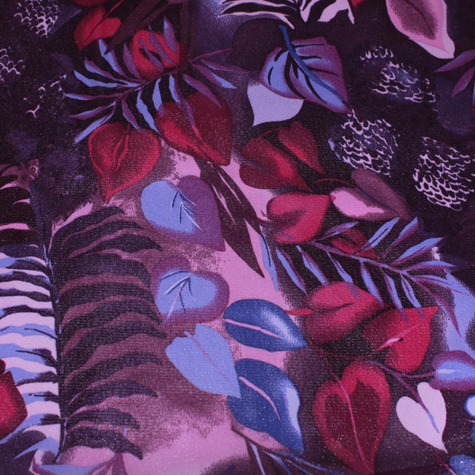 Tulle Stretch Ungu Motif Daun Mix Oleina